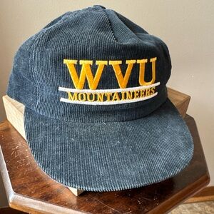 Vtg West Virginia Mountaineers Corduroy Snap Back Hat Cap Embroidered WVU